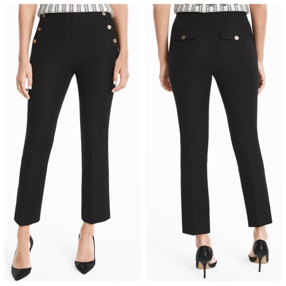 Women's Black Button-Accent Ankle Pants